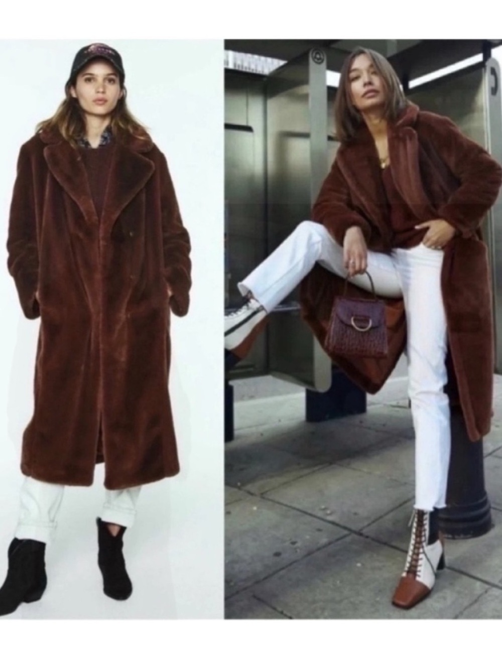 Rebecca Minkoff Long Wool Teddy Coat Brown